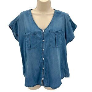 Maurices Womens Lyocell Blend Blue Button-Down V-Neck Top Size M